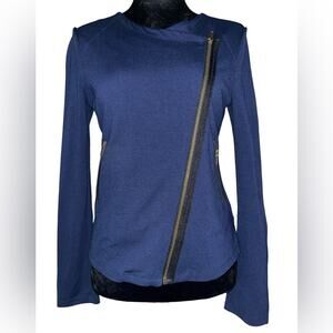 LK NW Sanctuary Blue Moto Jacket Sz S Womens Asymmetric Zip Pockets Stretch Knit